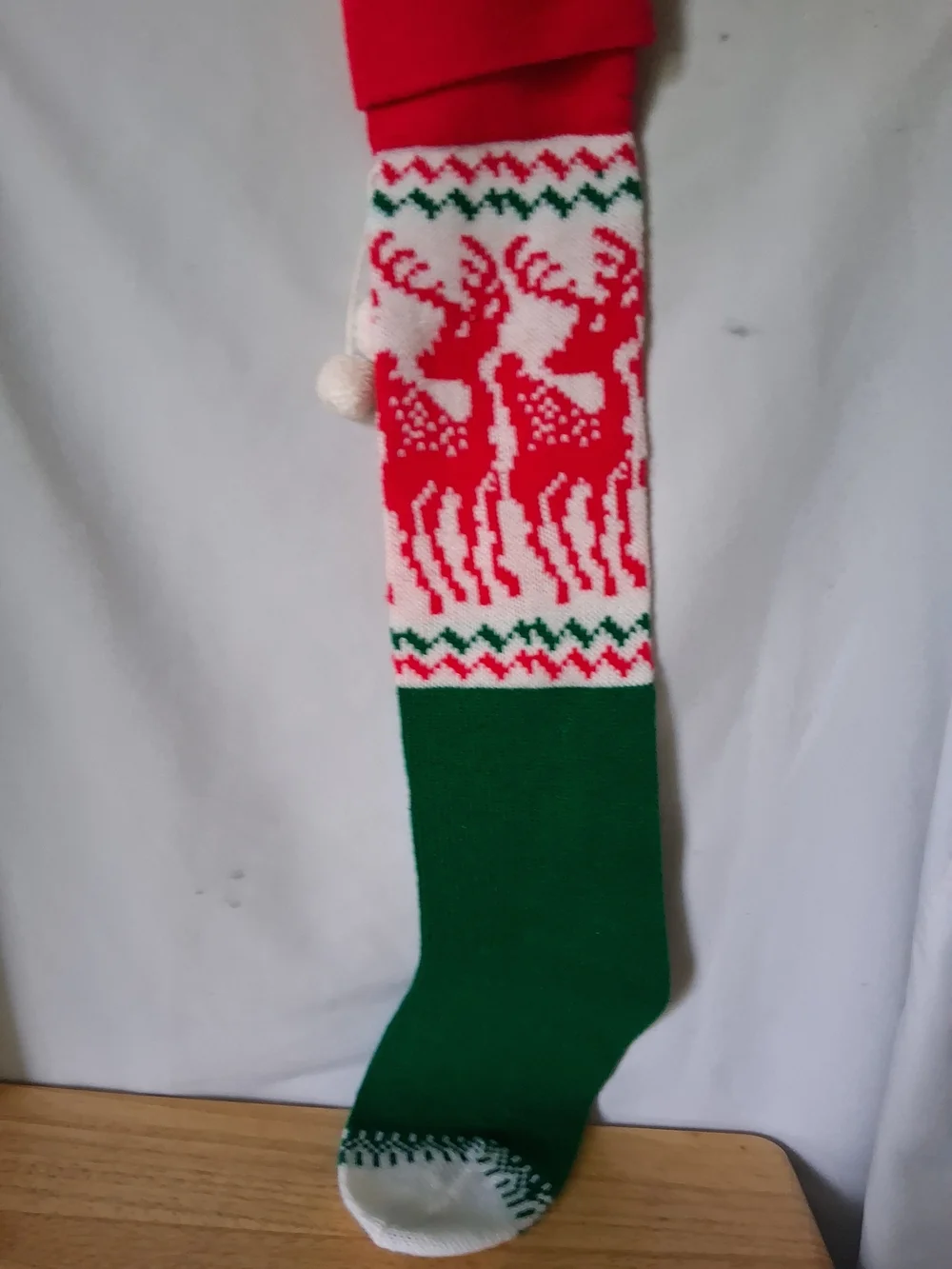Festive Reindeer Knit Holiday Stocking - Red, Green & White